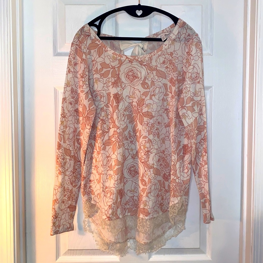 LC Lauren Conrad | rose top with ribbon tie back